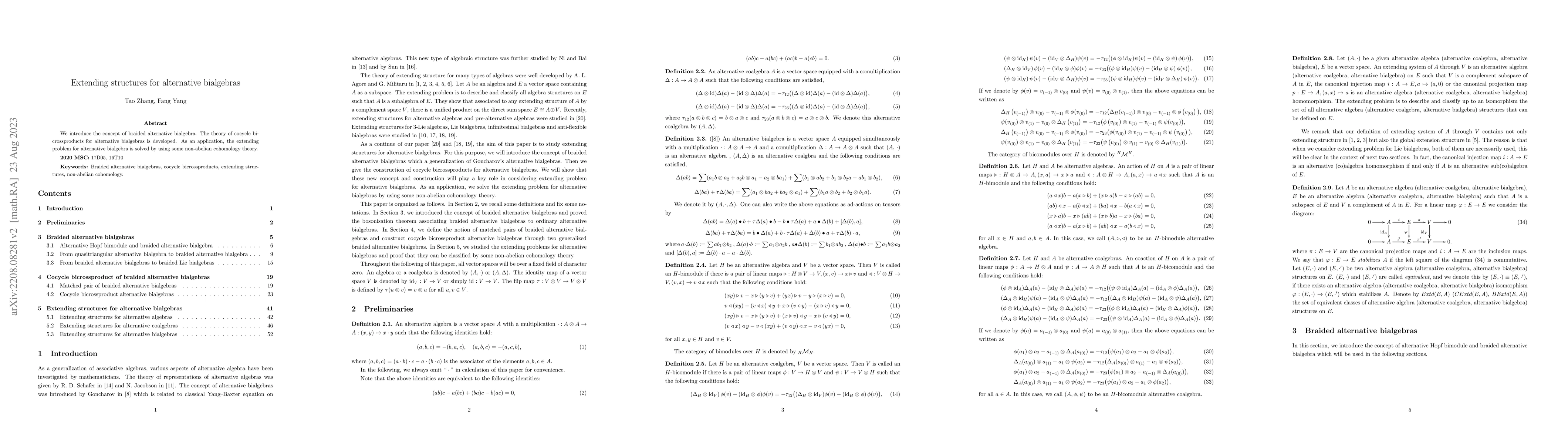 Thumbnail for Extending structures for alternative bialgebras