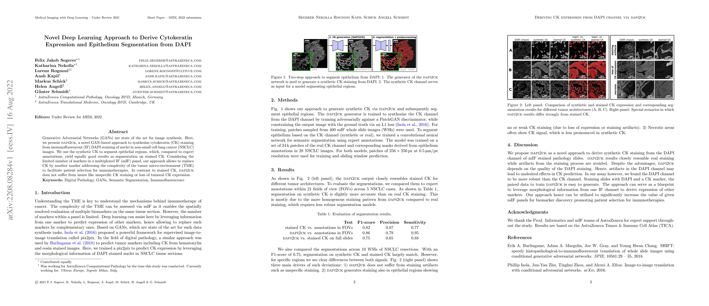 Thumbnail for Novel Deep Learning Approach to Derive Cytokeratin Expression and
  Epithelium Segmentation from DAPI