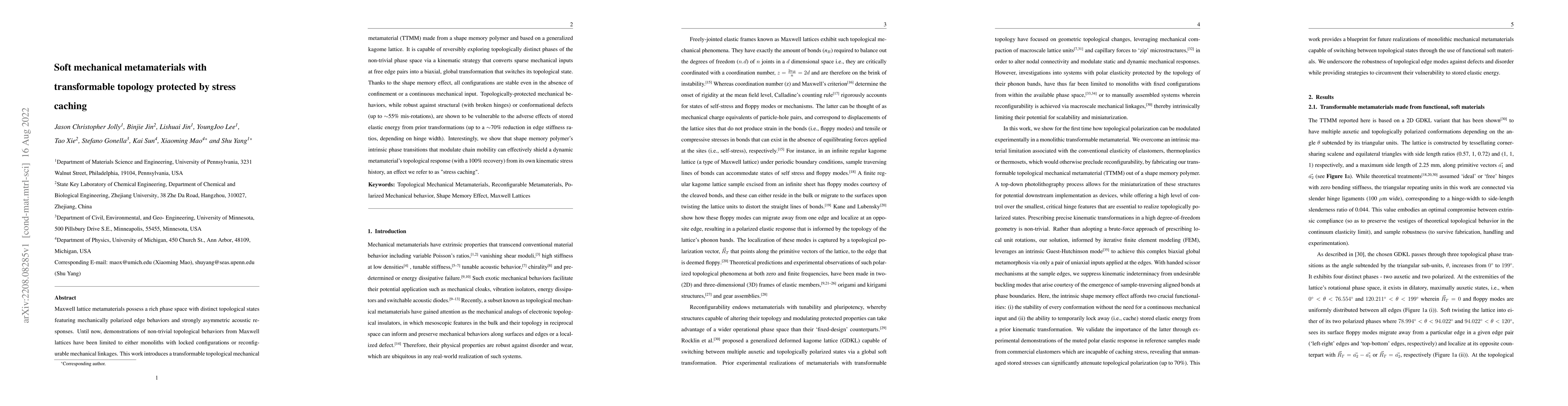 Thumbnail for Soft mechanical metamaterials with transformable topology protected by
  stress caching