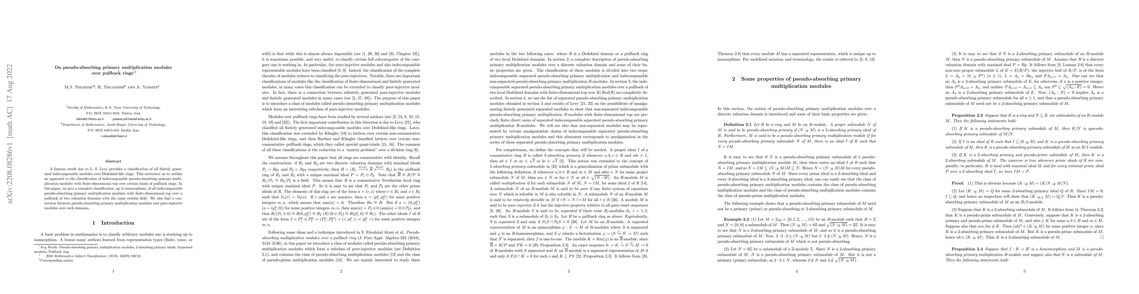 Thumbnail for On pseudo-absorbing primary multiplication modules over pullback rings