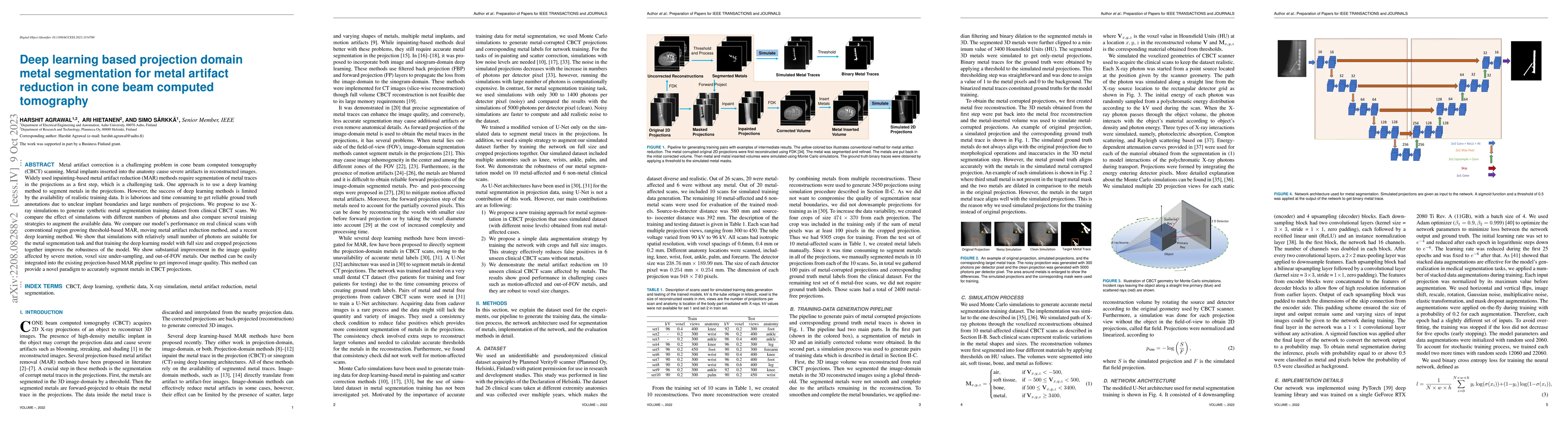 Thumbnail for Deep learning based projection domain metal segmentation for metal
  artifact reduction in cone beam computed tomography