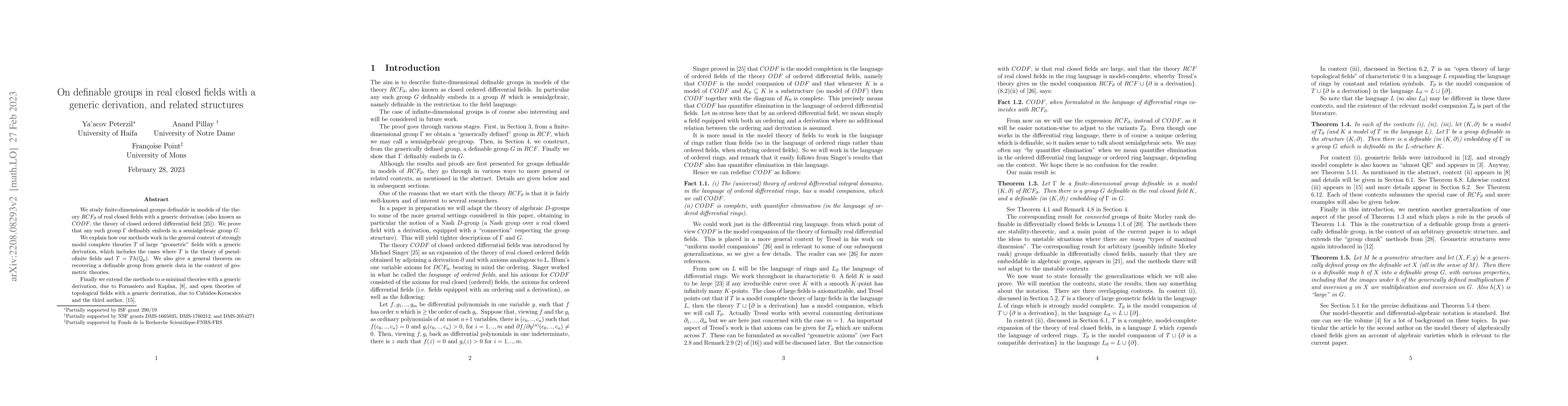 Thumbnail for On definable groups in real closed fields with a generic derivation, and
  related structures