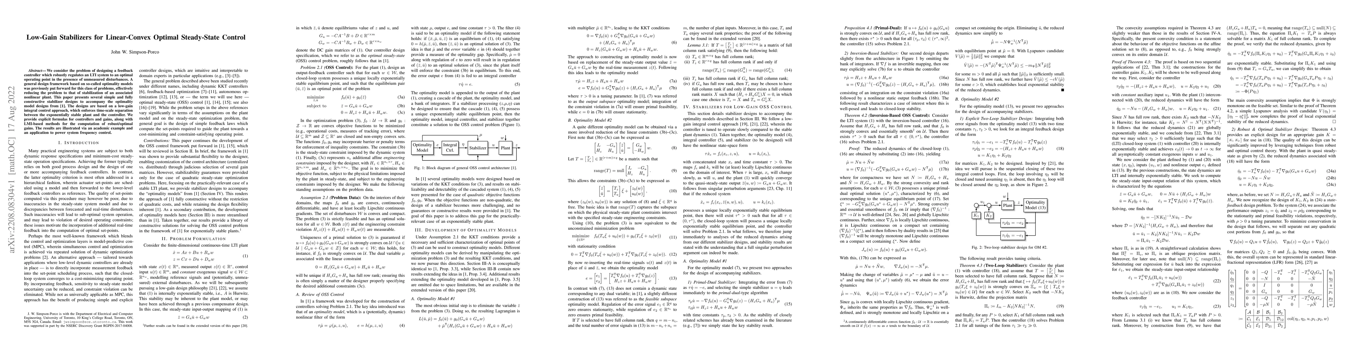 Thumbnail for Low-Gain Stabilizers for Linear-Convex Optimal Steady-State Control