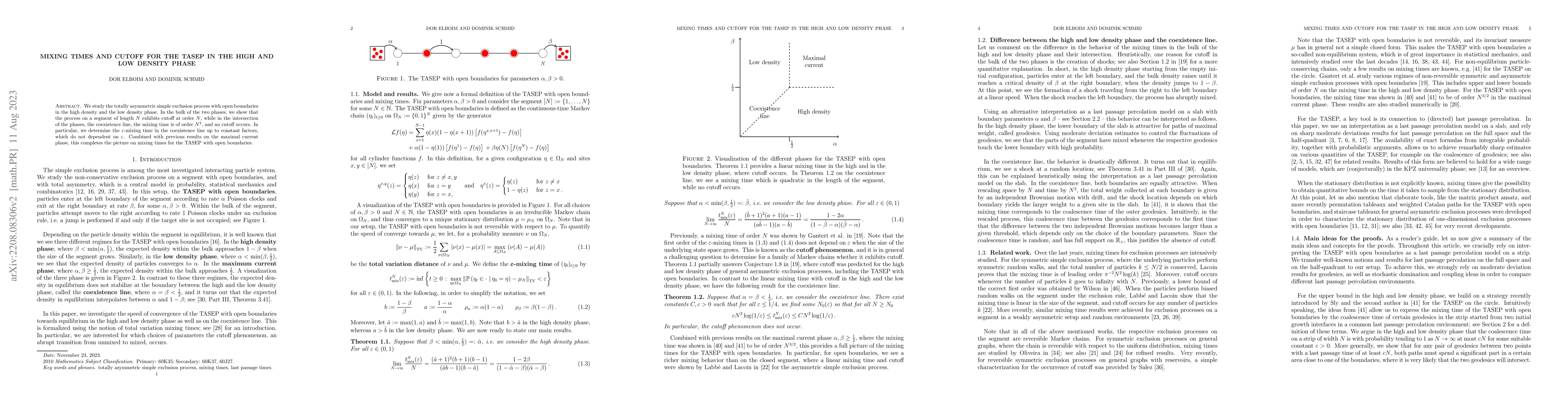 Thumbnail for Mixing times and cutoff for the TASEP in the high and low density phase