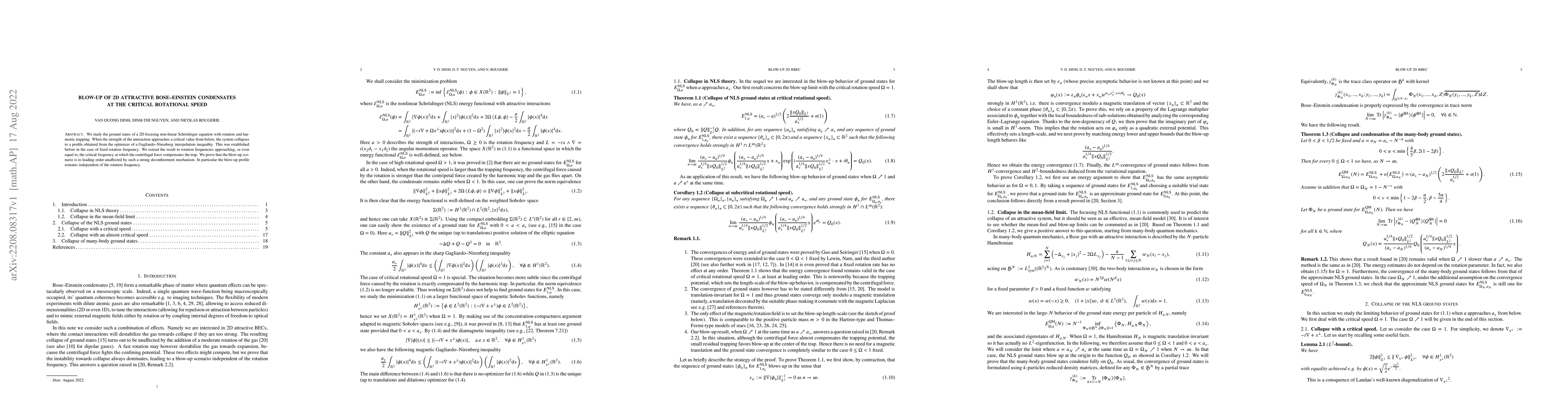 Thumbnail for Blow-up of 2D attractive Bose-Einstein condensates at the crittical
  rotational speed