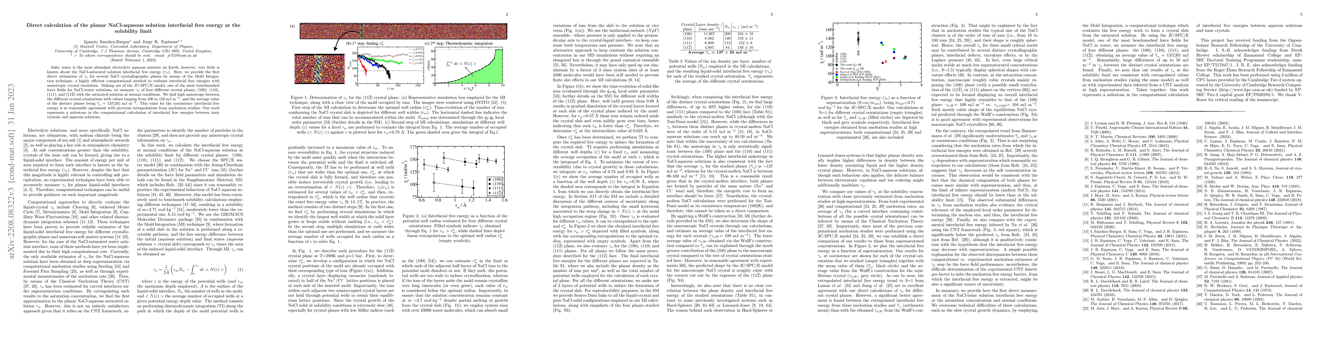 Thumbnail for Direct calculation of the planar NaCl-aqueous solution interfacial free
  energy at the solubility limit