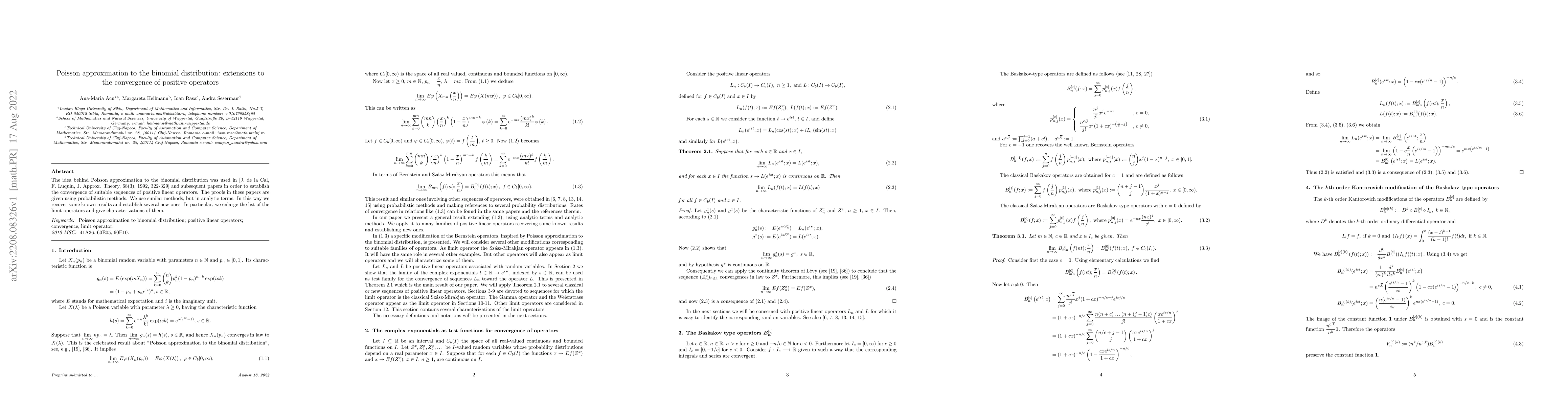 Thumbnail for Poisson approximation to the binomial distribution: extensions to the
  convergence of positive operators