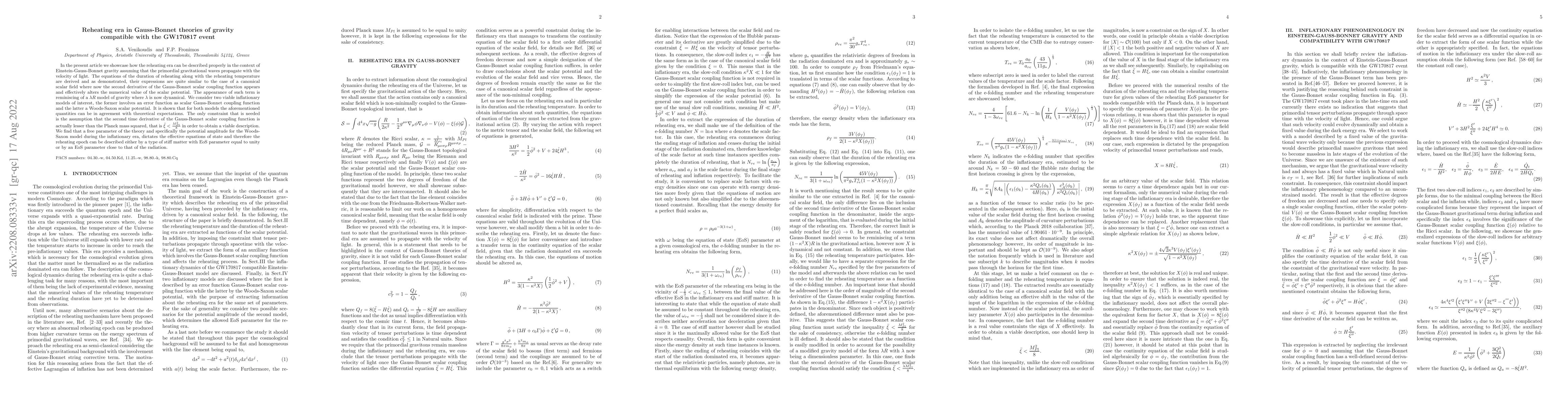 Thumbnail for Reheating era in Gauss-Bonnet theories of gravity compatible with the
  GW170817 event