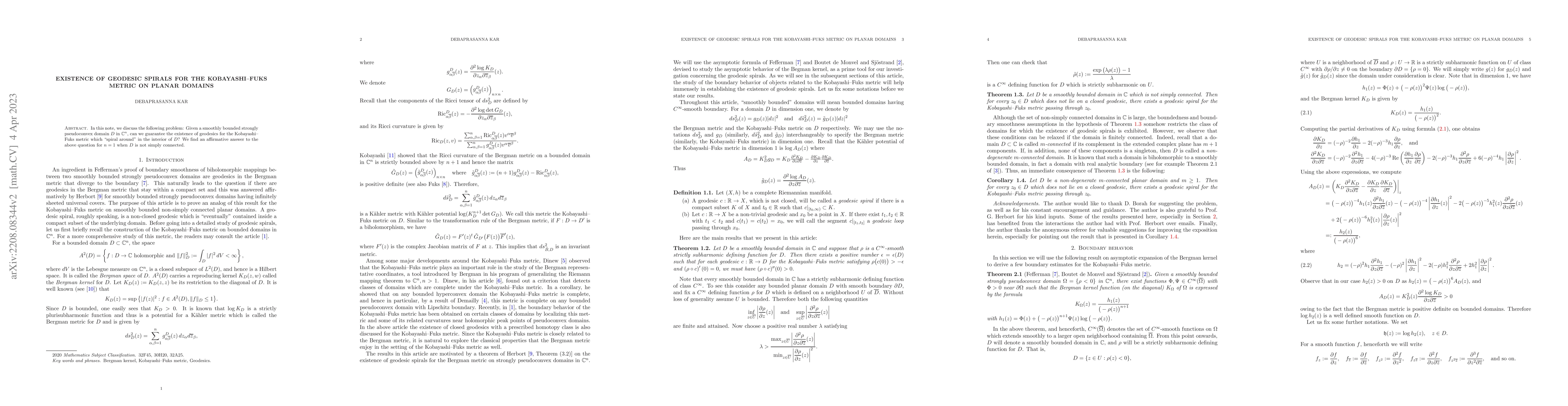 Thumbnail for Existence of geodesic spirals for the Kobayashi--Fuks metric on planar
  domains