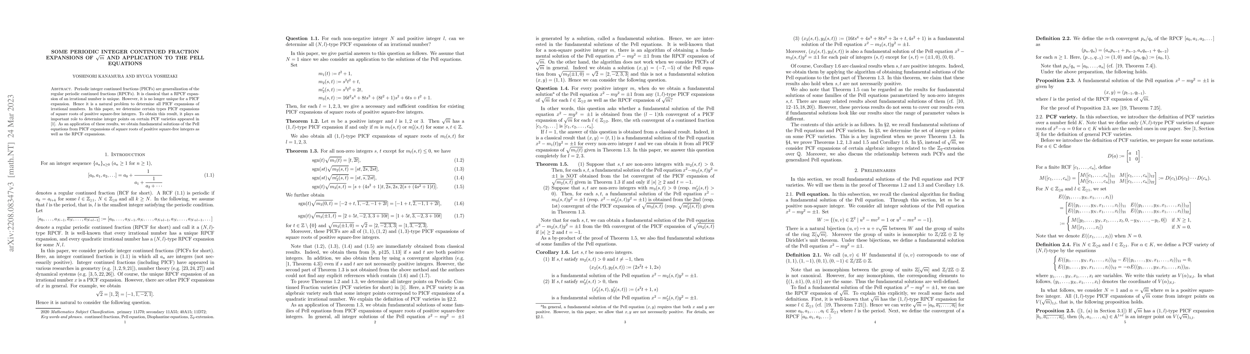 Thumbnail for Some periodic integer continued fraction expansions of $\sqrt{m}$ and
  application to the Pell equations