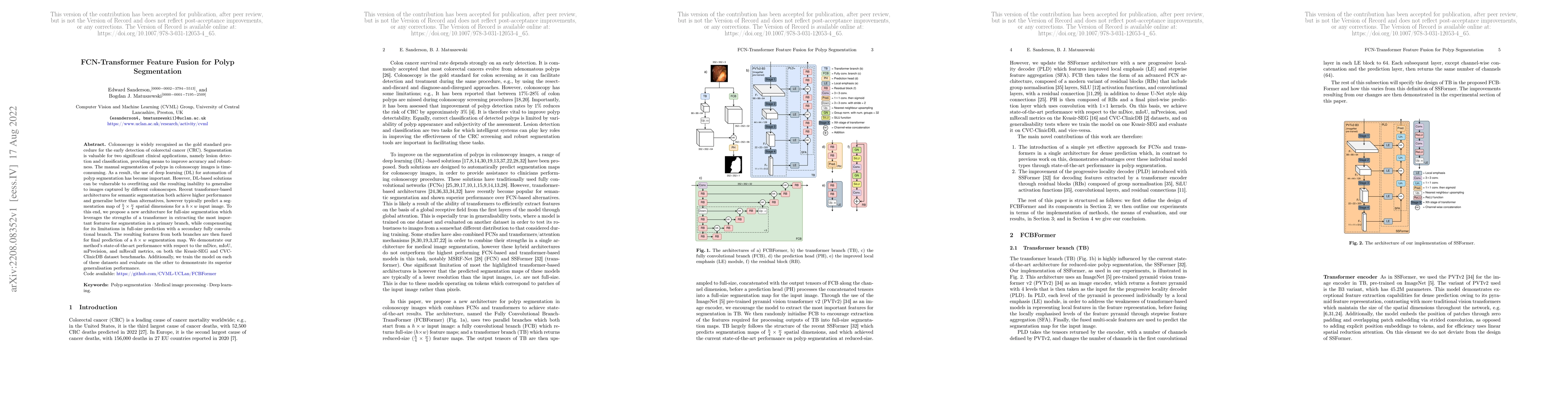Thumbnail for FCN-Transformer Feature Fusion for Polyp Segmentation