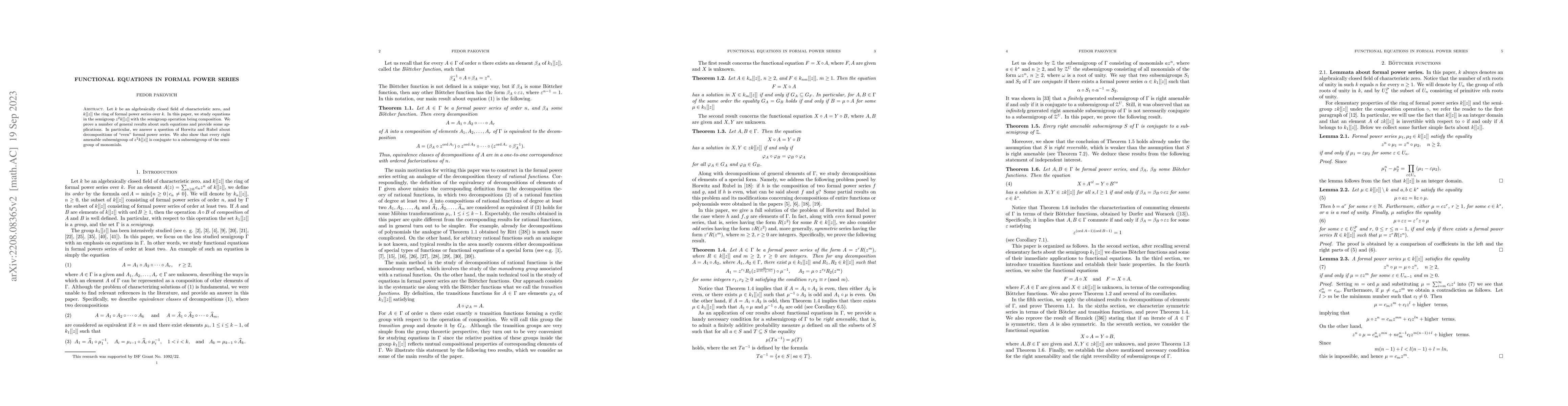 Thumbnail for Functional equations in formal power series