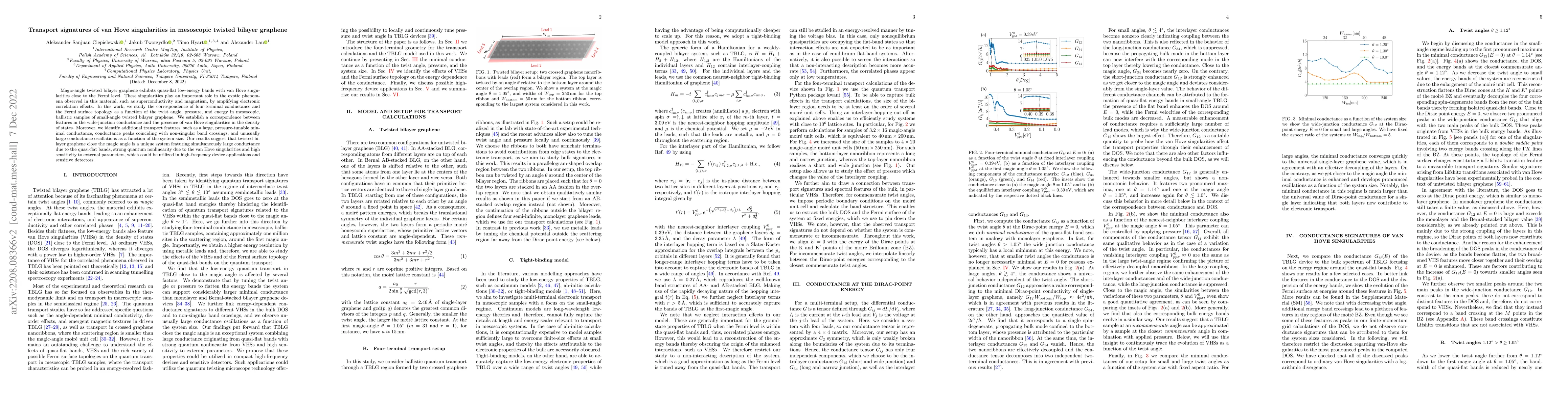 Thumbnail for Transport signatures of Van Hove singularities in mesoscopic twisted
  bilayer graphene