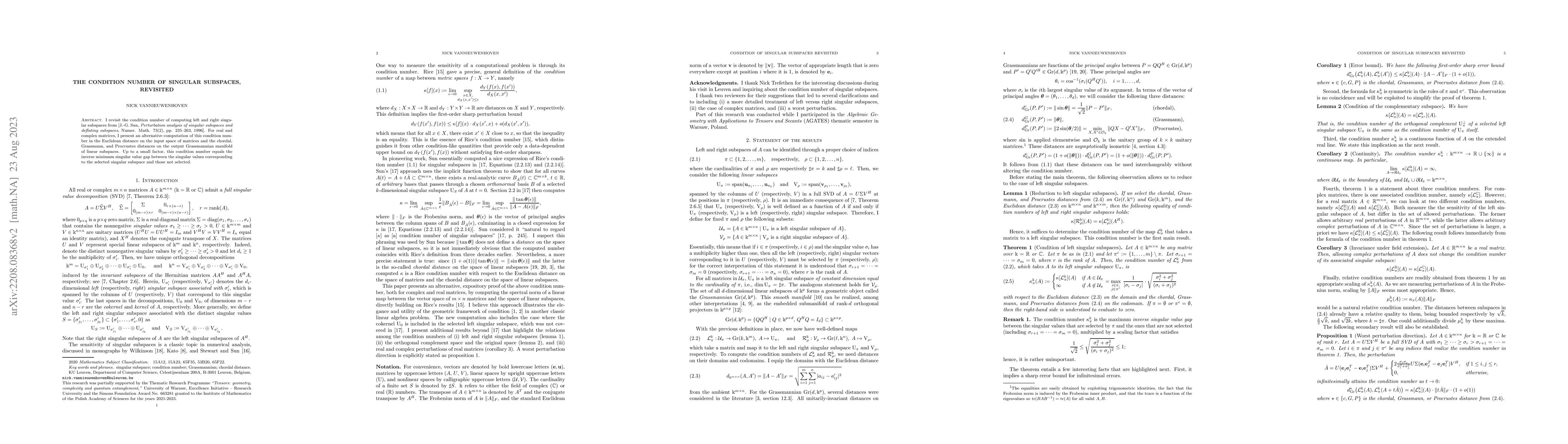 Thumbnail for The condition number of singular subspaces, revisited
