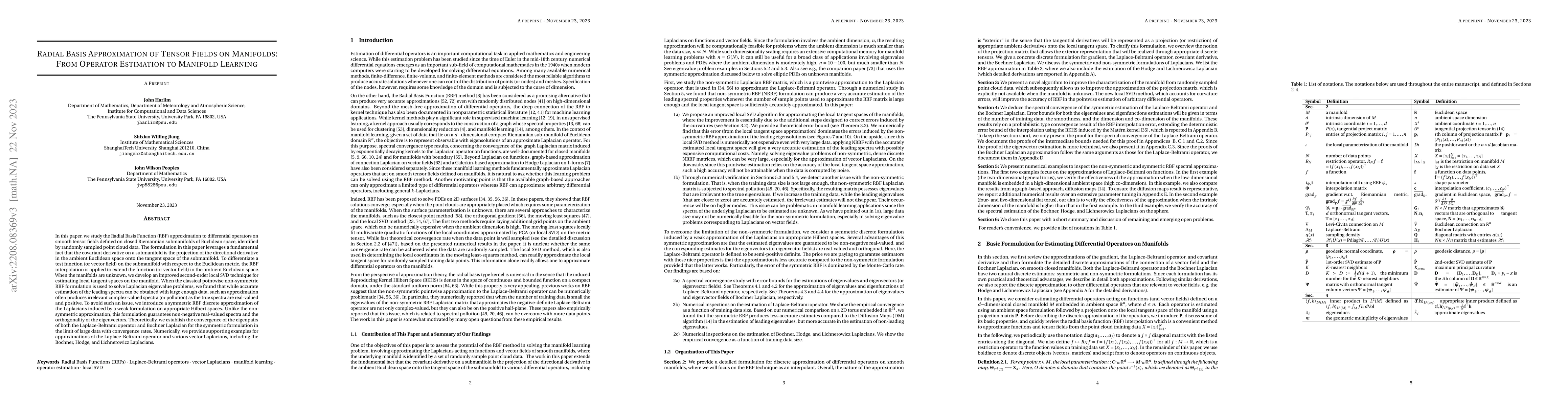 Thumbnail for Radial basis approximation of tensor fields on manifolds: From operator
  estimation to manifold learning