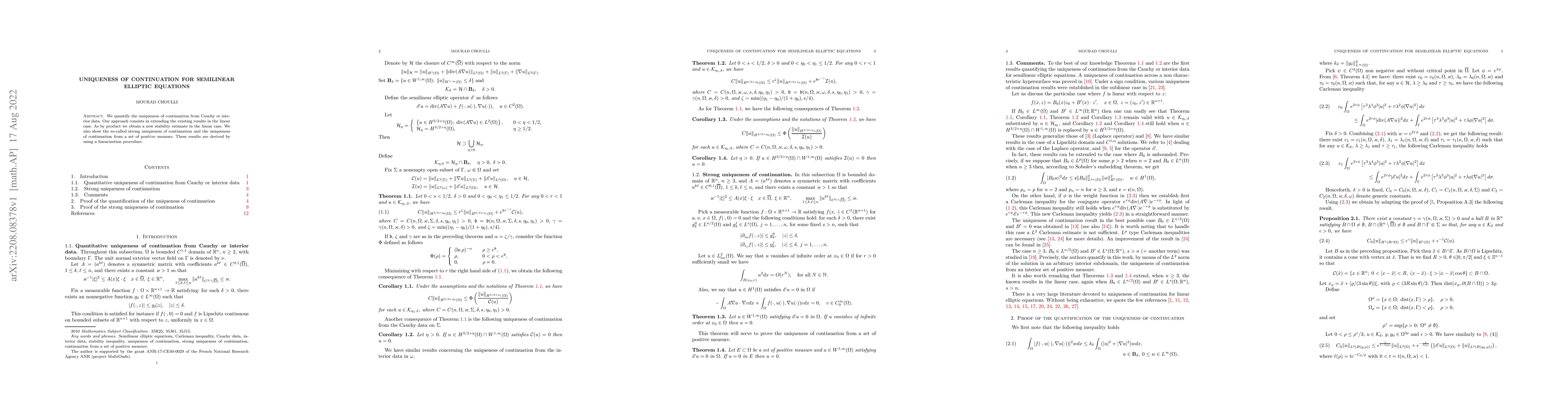 Thumbnail for Uniqueness of continuation for semilinear elliptic equations