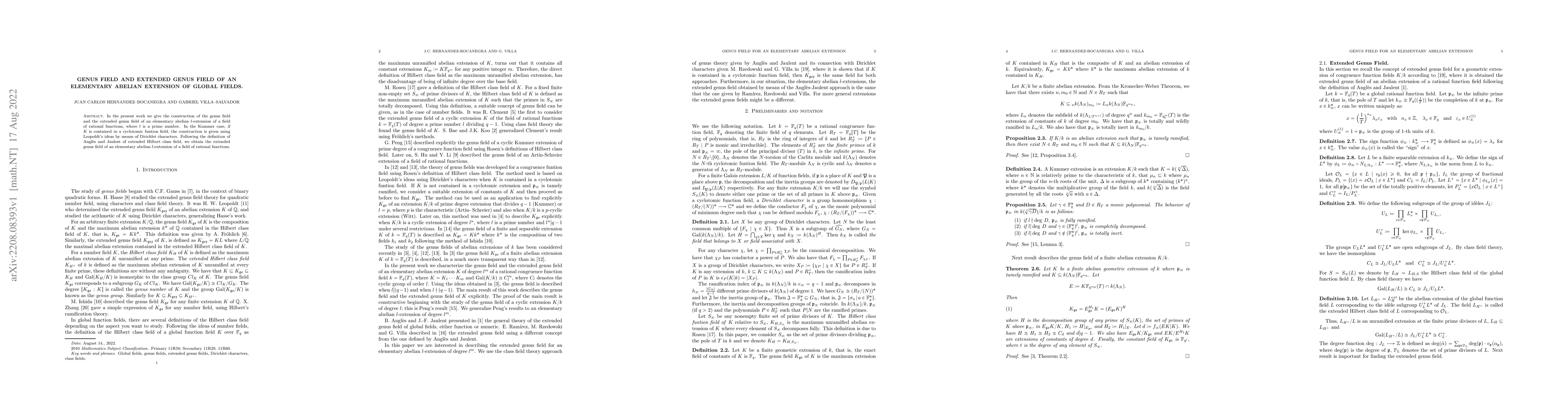Thumbnail for Genus Field and Extended Genus Field of an Elementary Abelian Extension
  of Global Fields