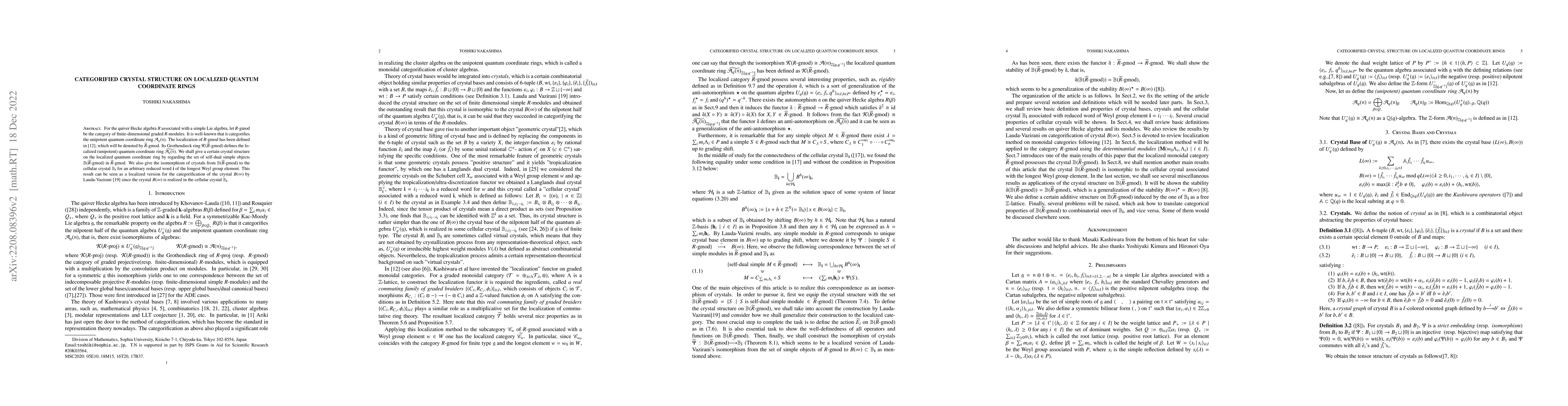 Thumbnail for Categorified Crystal Structure on Localized Quantum Coordinate Rings