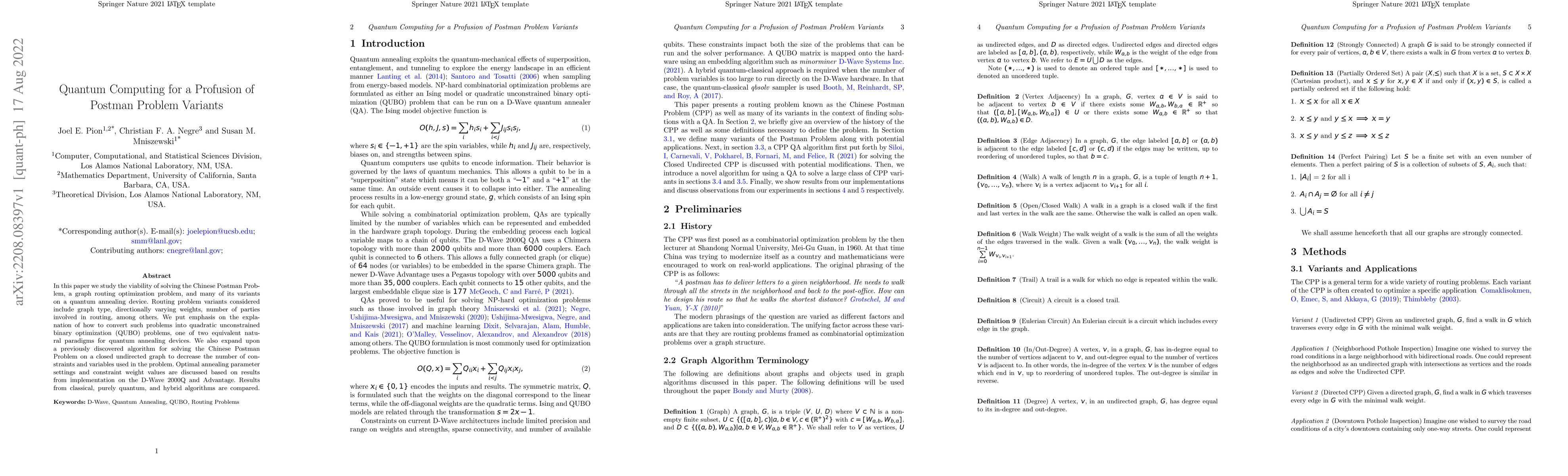 Thumbnail for Quantum Computing for a Profusion of Postman Problem Variants