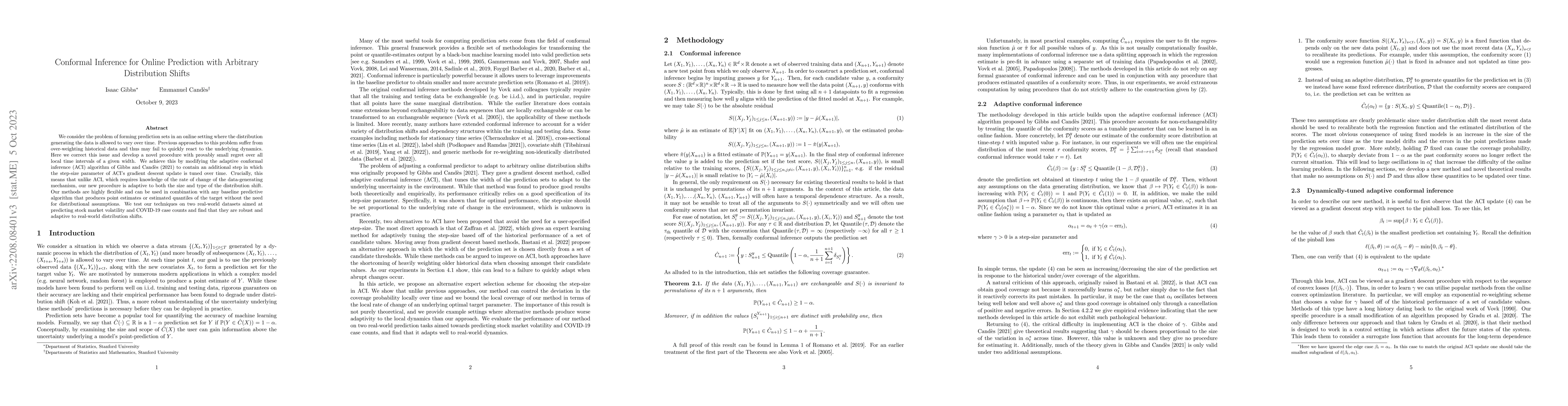 Thumbnail for Conformal Inference for Online Prediction with Arbitrary Distribution
  Shifts