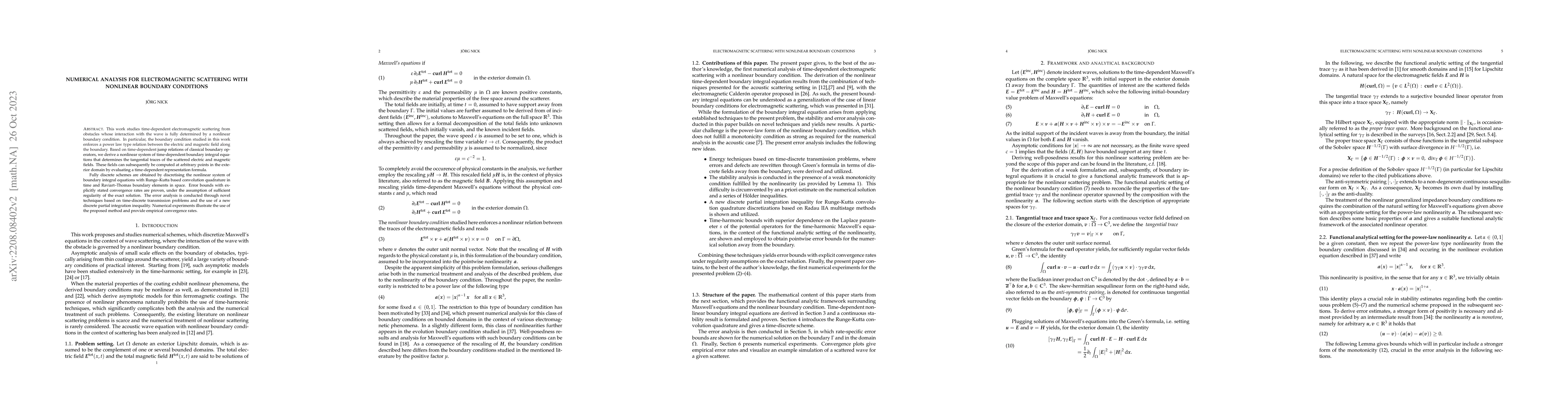 Thumbnail for Numerical analysis for electromagnetic scattering from nonlinear
  boundary conditions