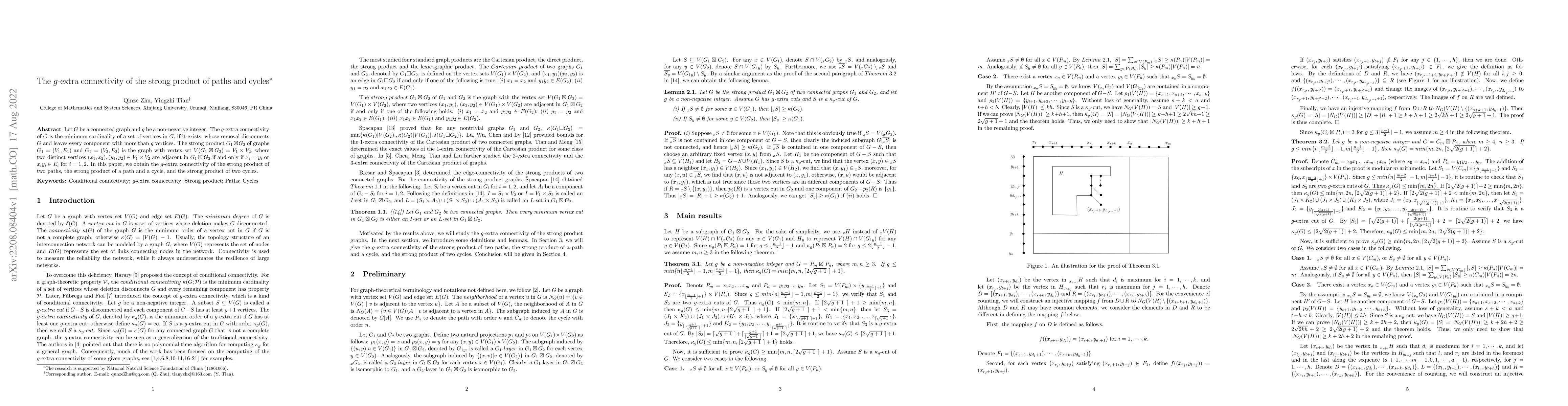 Thumbnail for The $g$-extra connectivity of the strong product of paths and cycles