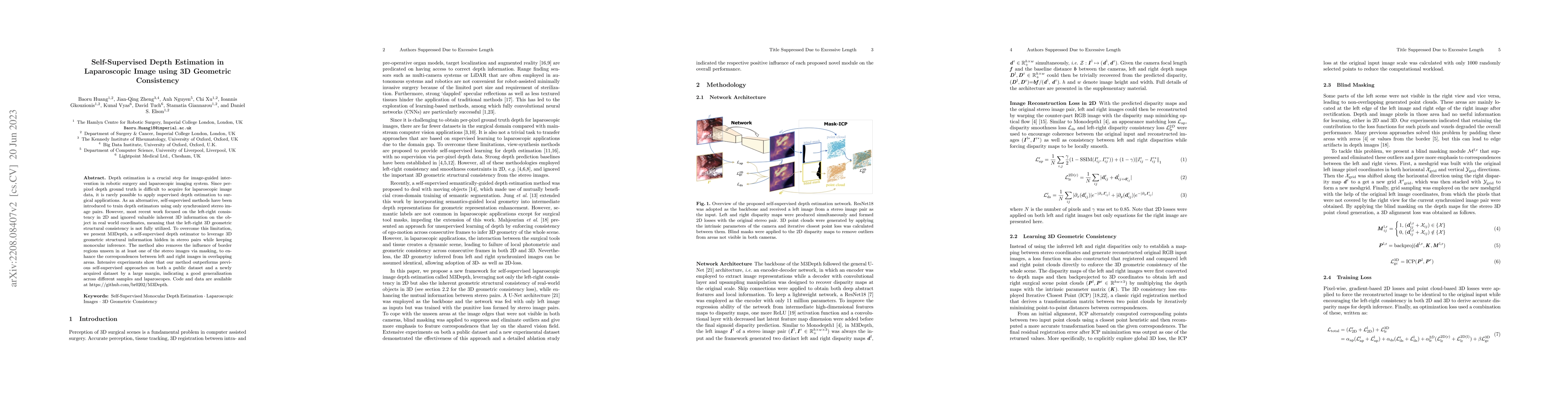 Thumbnail for Self-Supervised Depth Estimation in Laparoscopic Image using 3D
  Geometric Consistency