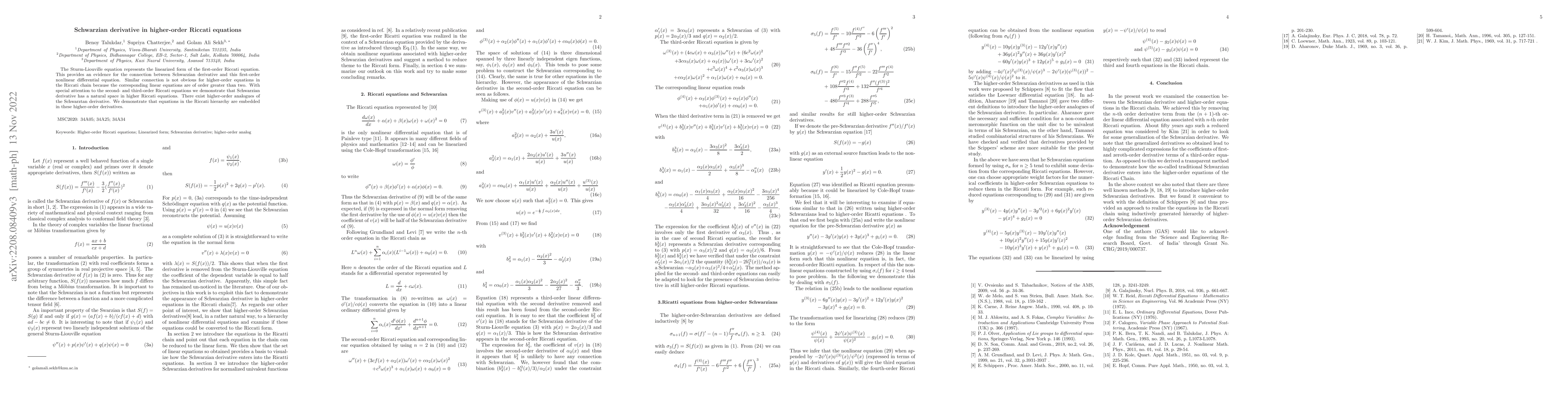 Thumbnail for Schwarzian derivative in higher-order Riccati equations