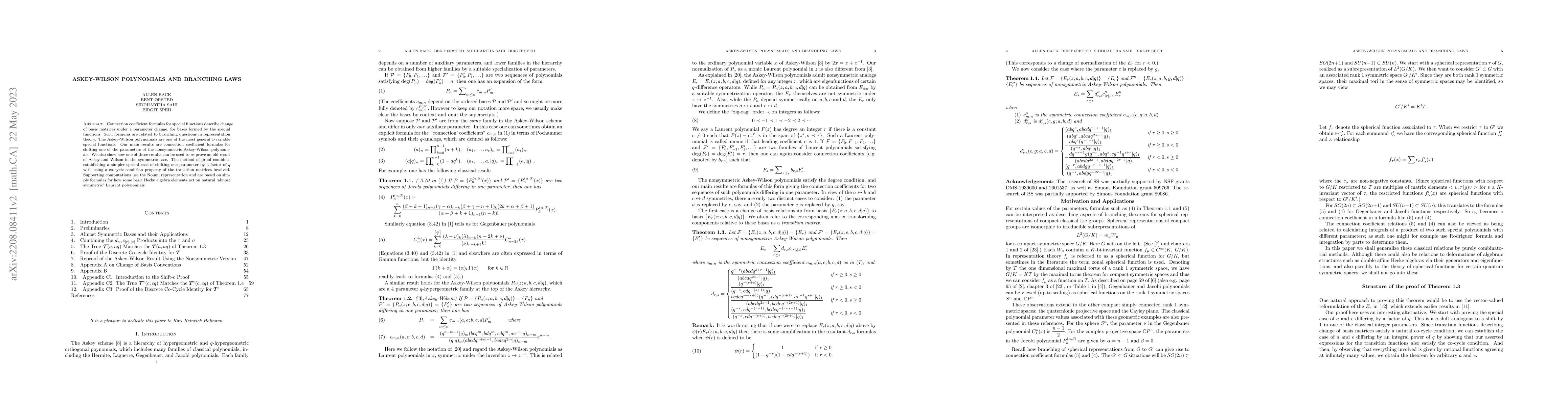 Thumbnail for Askey-Wilson Polynomials and Branching Laws