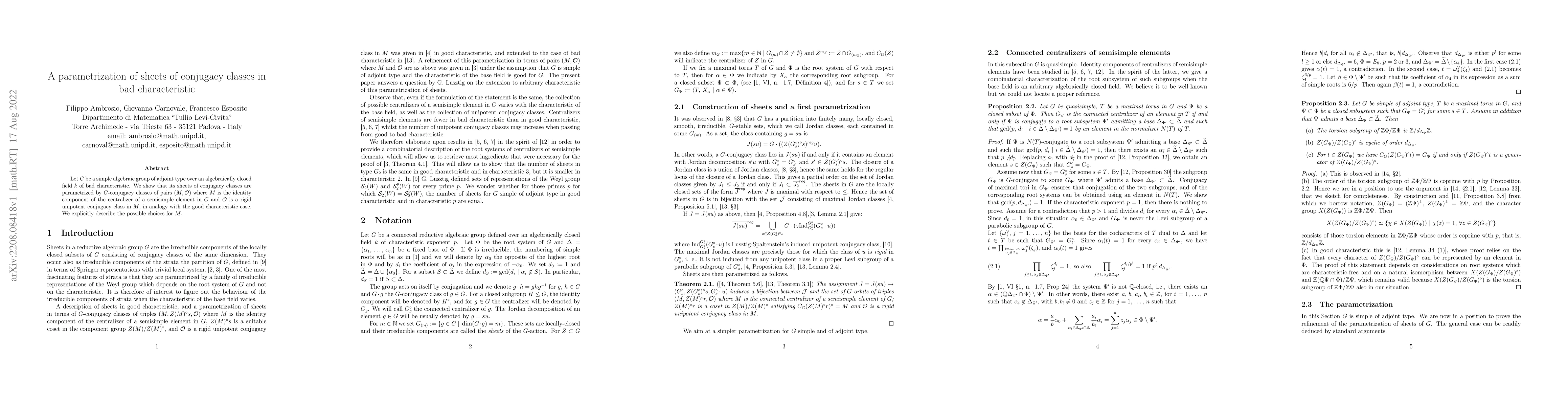Thumbnail for A parametrization of sheets of conjugacy classes in bad characteristic