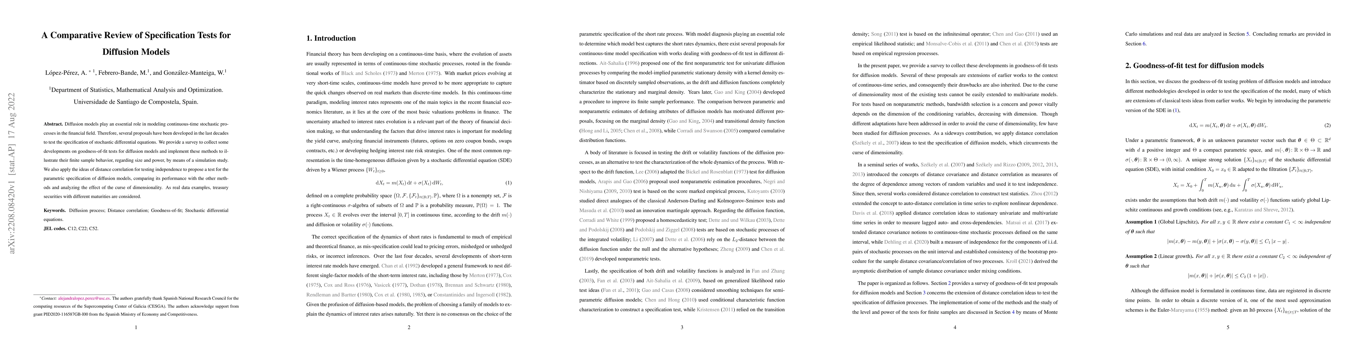 Thumbnail for A Comparative Review of Specification Tests for Diffusion Models