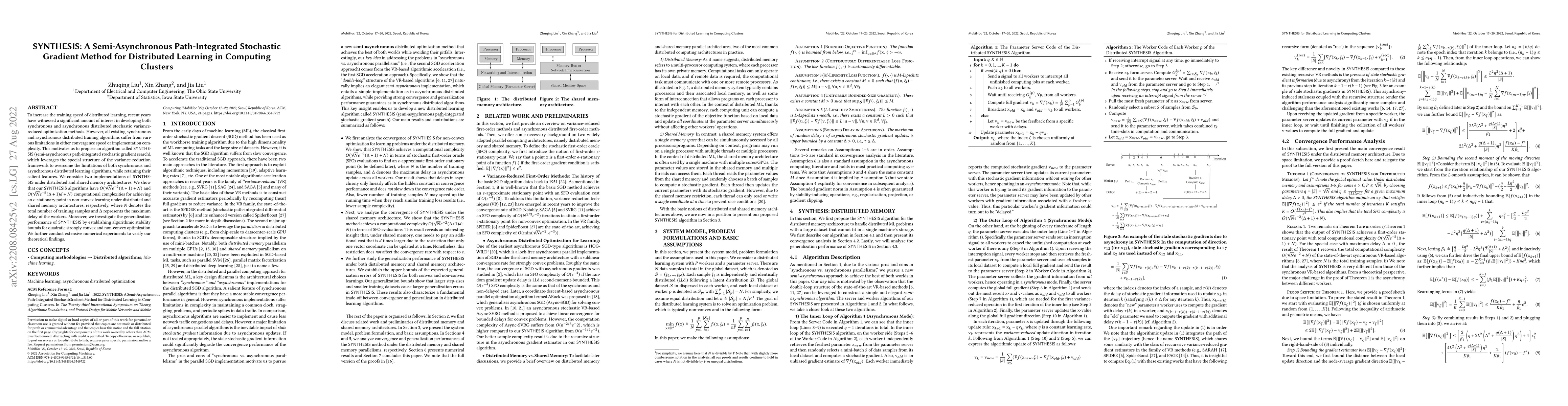 Thumbnail for SYNTHESIS: A Semi-Asynchronous Path-Integrated Stochastic Gradient
  Method for Distributed Learning in Computing Clusters