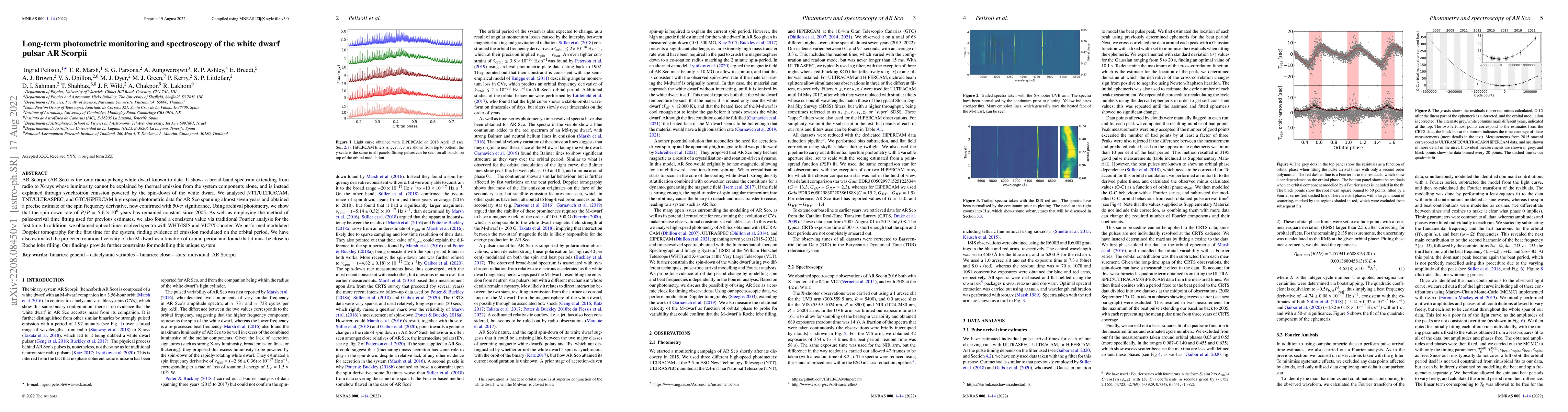 Thumbnail for Long-term photometric monitoring and spectroscopy of the white dwarf
  pulsar AR Scorpii