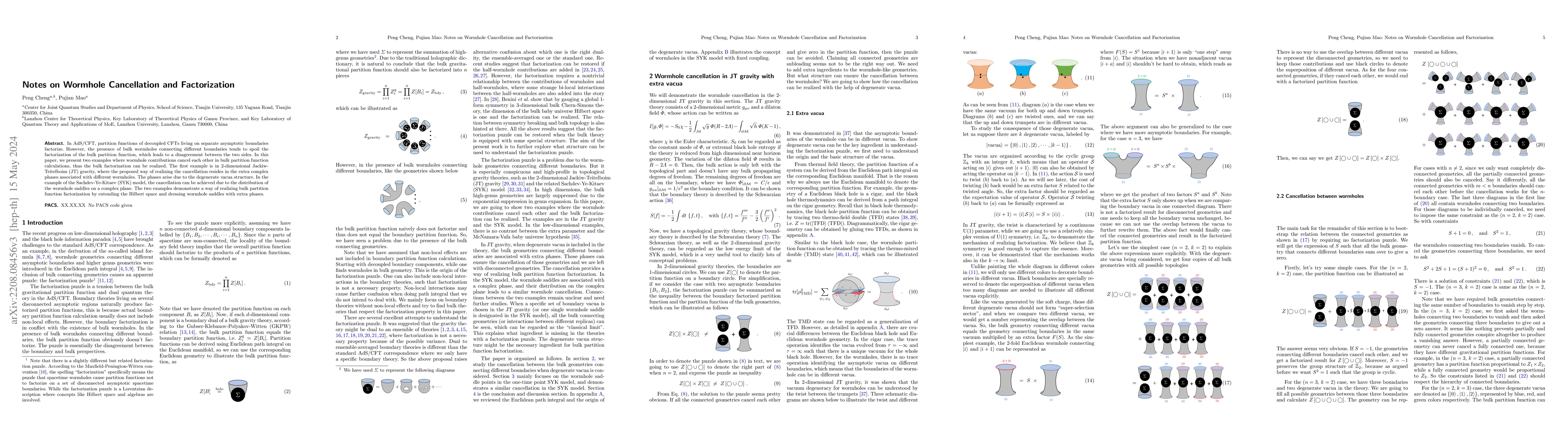 Thumbnail for Notes on Wormhole Cancellation and Factorization