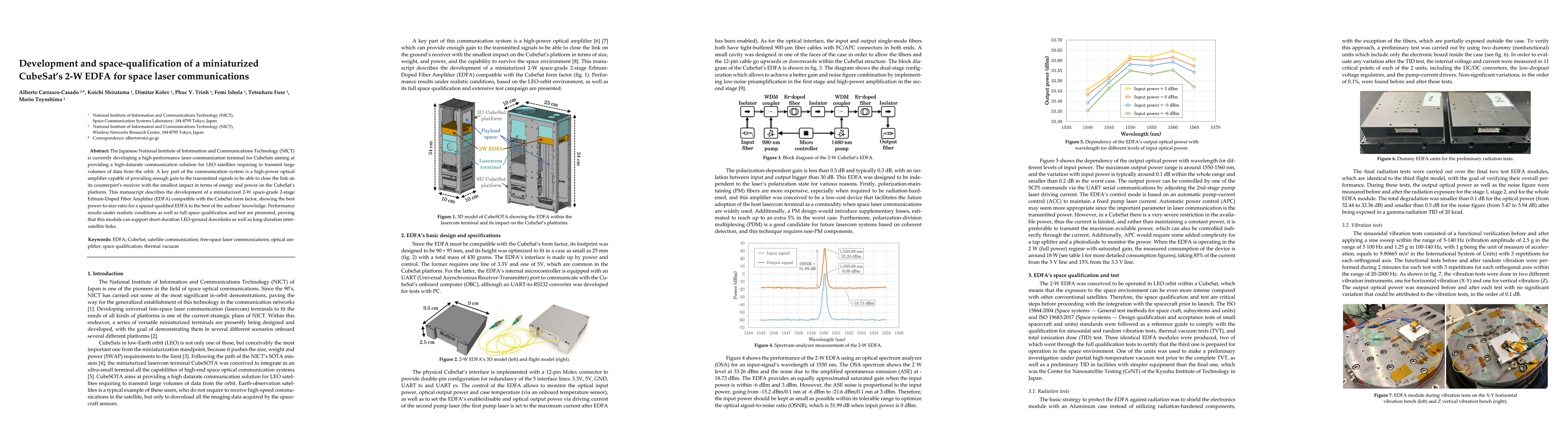 Thumbnail for Development and Space-Qualification of a Miniaturized CubeSat's 2-W EDFA
  for Space Laser Communications