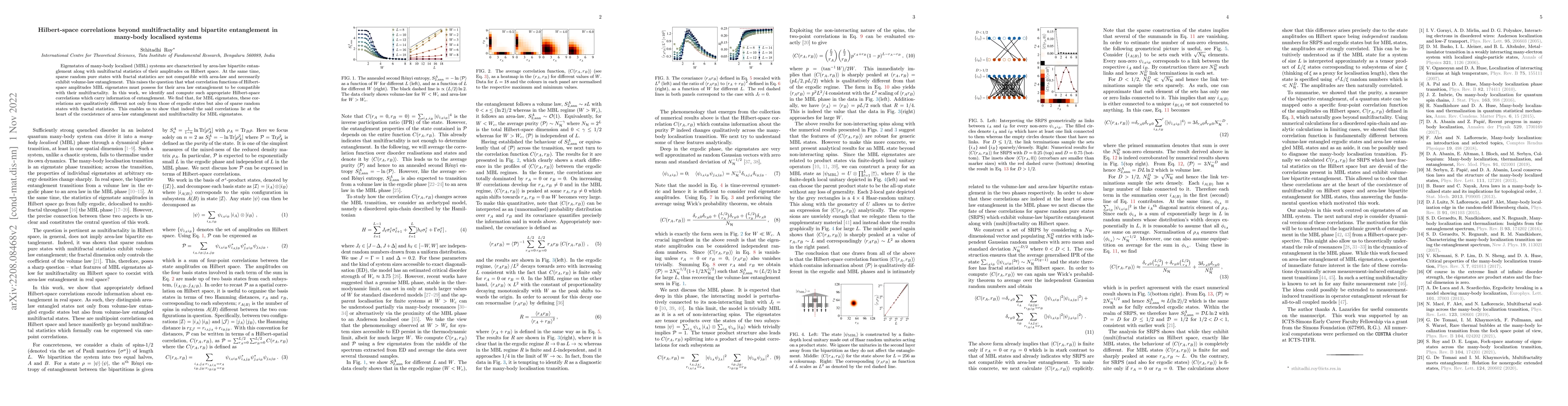 Thumbnail for Hilbert-space correlations beyond multifractality and bipartite
  entanglement in many-body localised systems