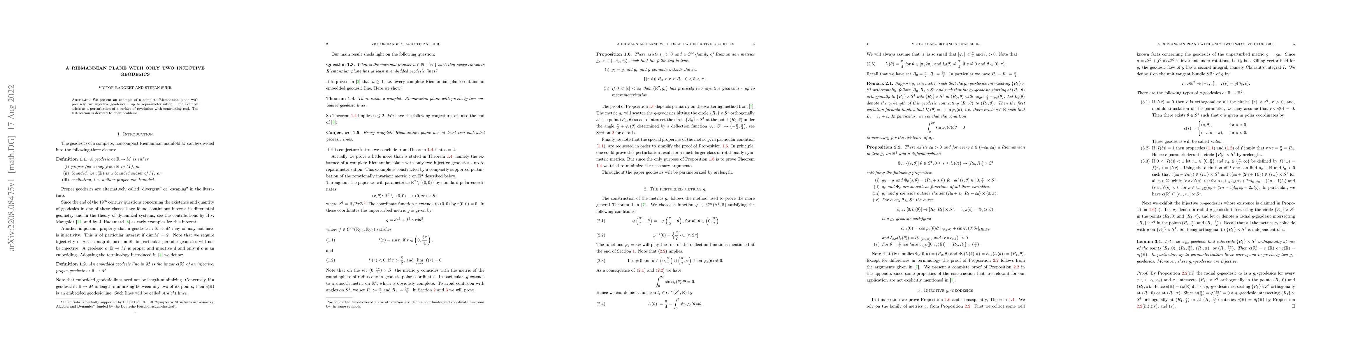 Thumbnail for A Riemannian plane with only two injective Geodesics