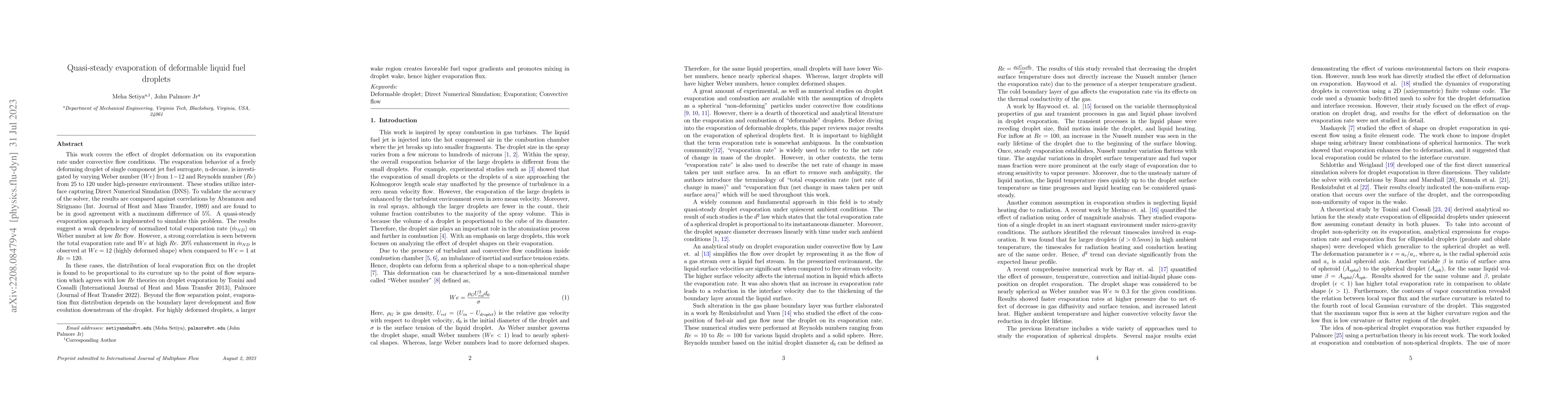 Thumbnail for Quasi-steady evaporation of deformable liquid fuel droplets