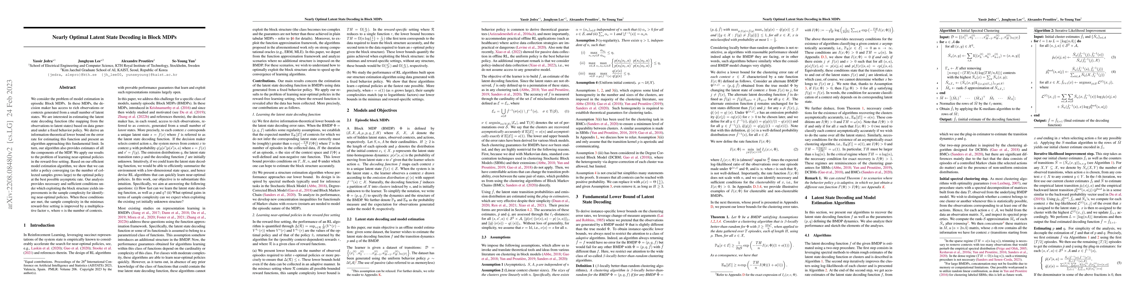 Thumbnail for Nearly Optimal Latent State Decoding in Block MDPs