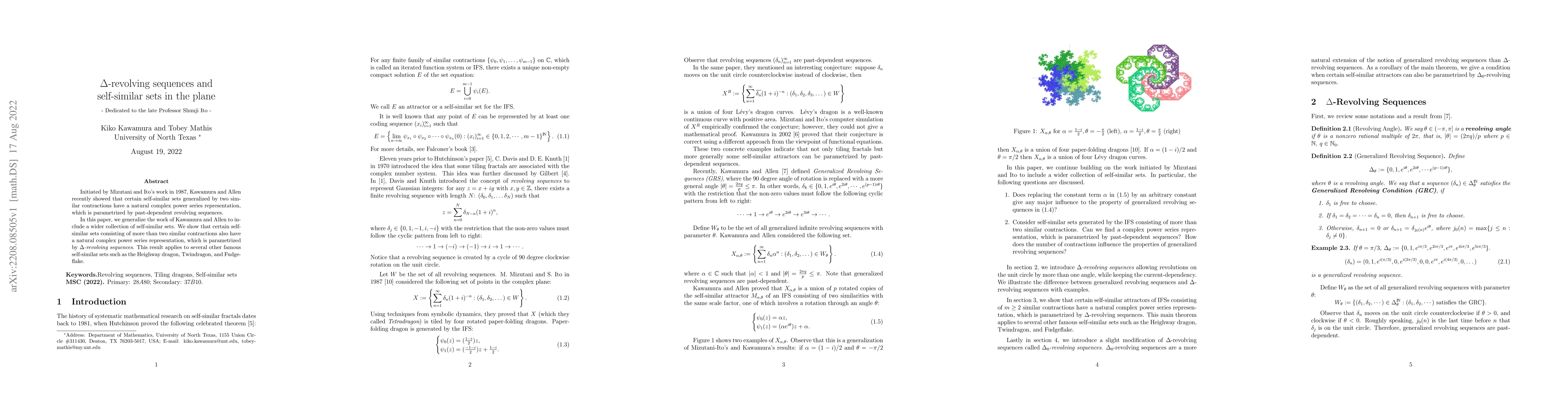 Thumbnail for $\Delta$-revolving sequences and self-similar sets in the plane