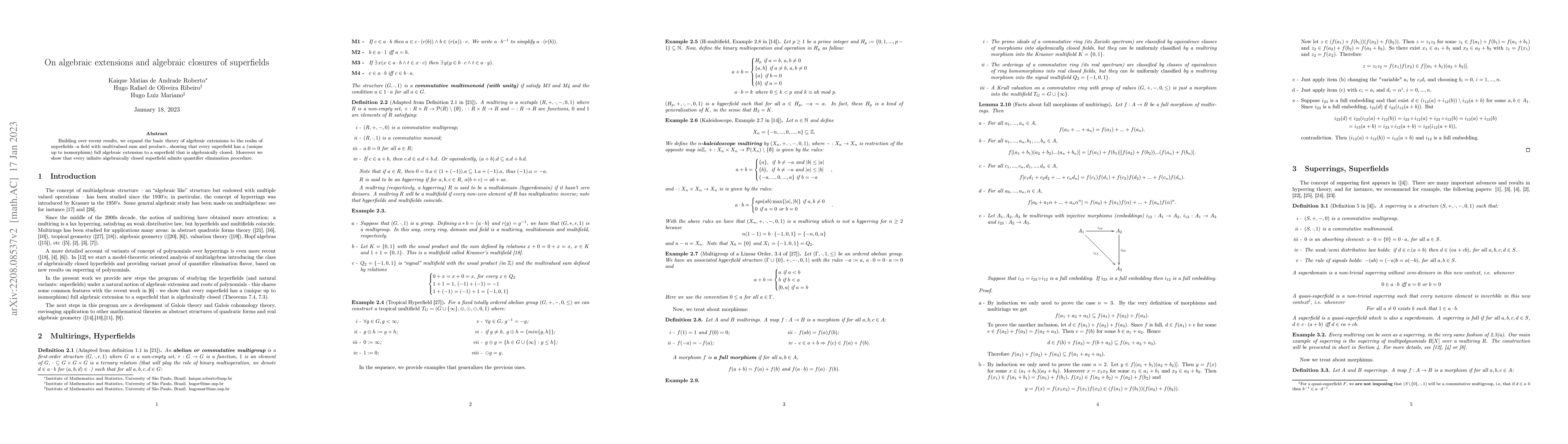 Thumbnail for On algebraic extensions and algebraic closures of superfields