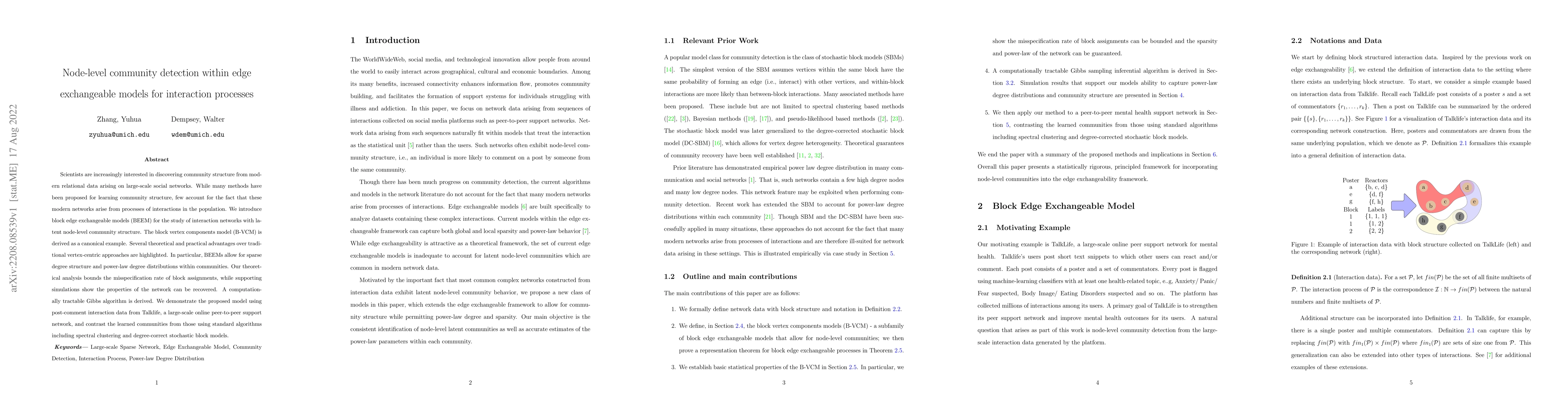 Thumbnail for Node-level community detection within edge exchangeable models for
  interaction processes