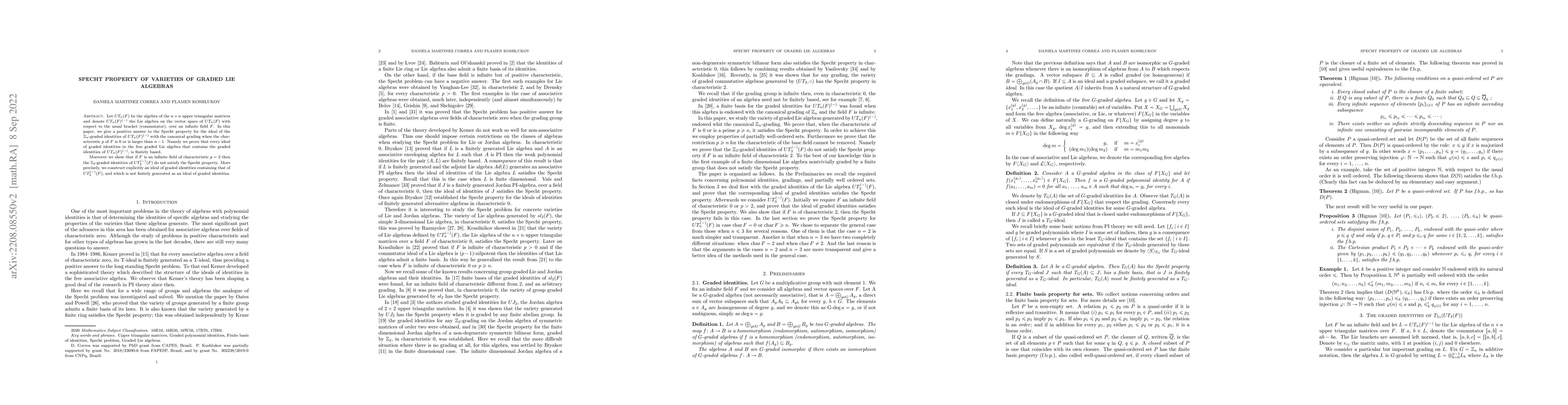 Thumbnail for Specht property of varieties of graded Lie algebras