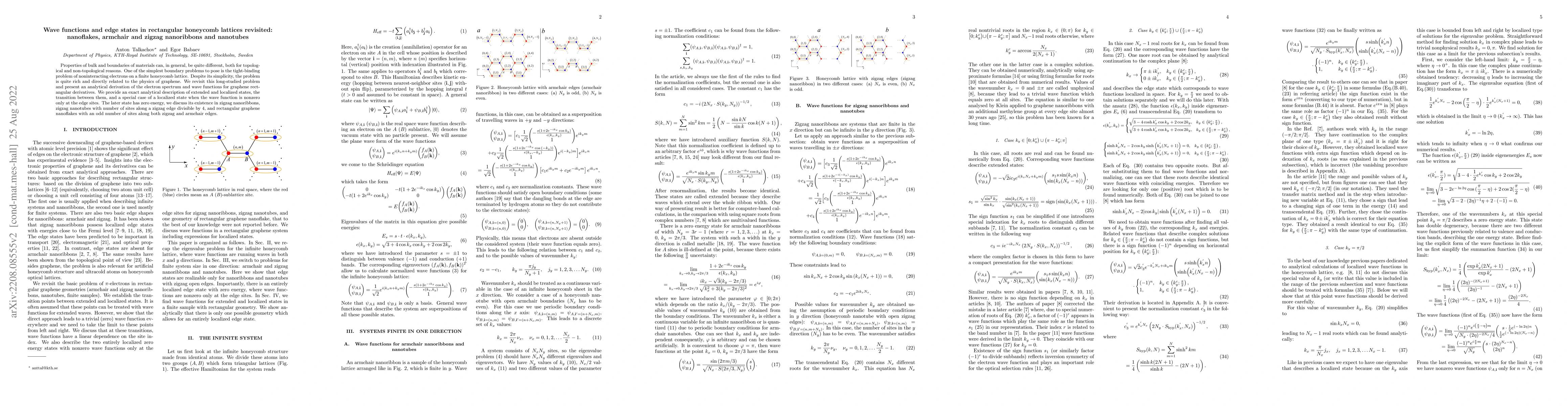 Thumbnail for Wave functions and edge states in rectangular honeycomb lattices
  revisited: nanoflakes, armchair and zigzag nanoribbons and nanotubes