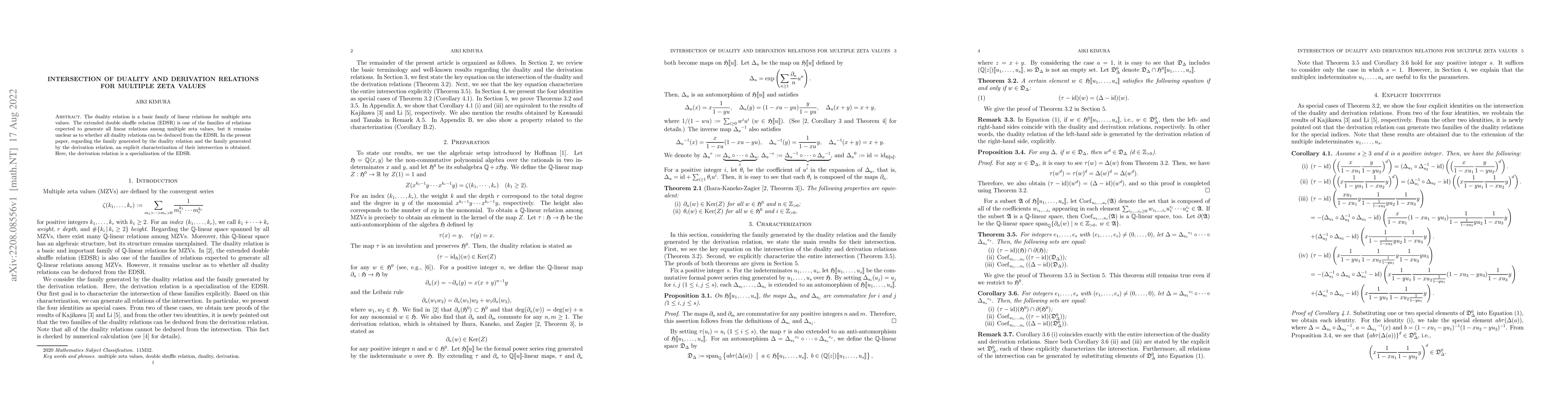 Thumbnail for Intersection of duality and derivation relations for multiple zeta
  values