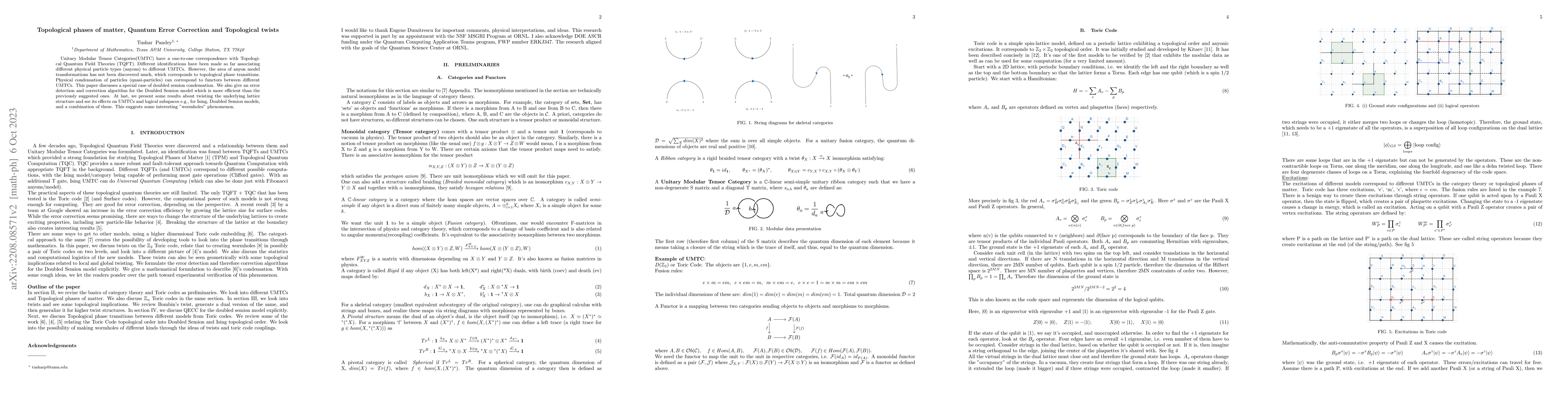 Thumbnail for Topological phases of matter, Quantum Error Correction and Topological
  twist