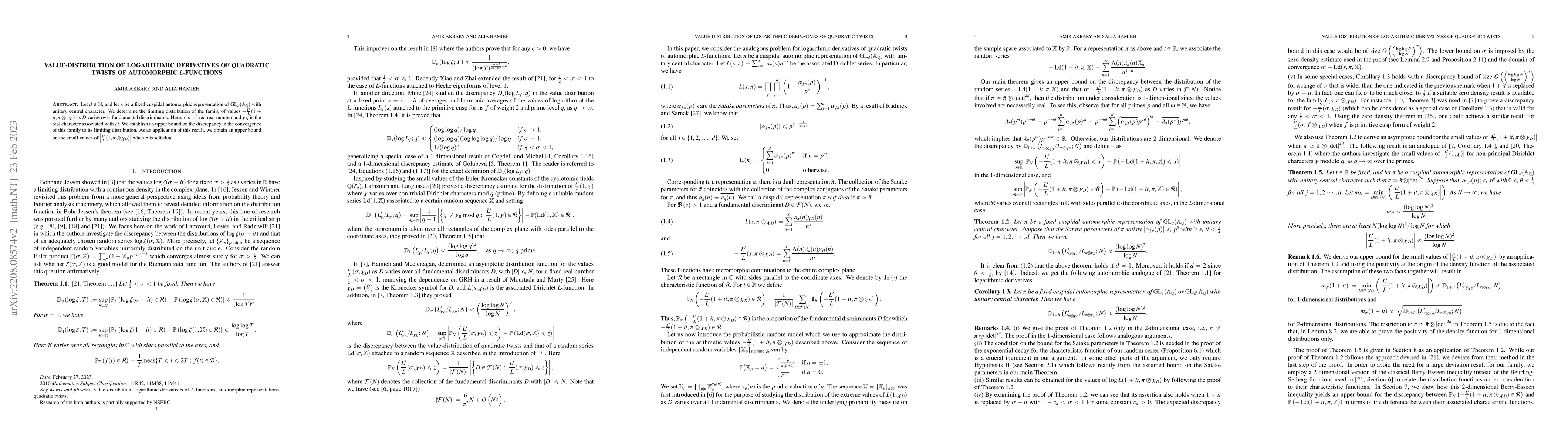 Thumbnail for Value-Distribution of Logarithmic Derivatives of Quadratic Twists of
  Automorphic $L$-functions