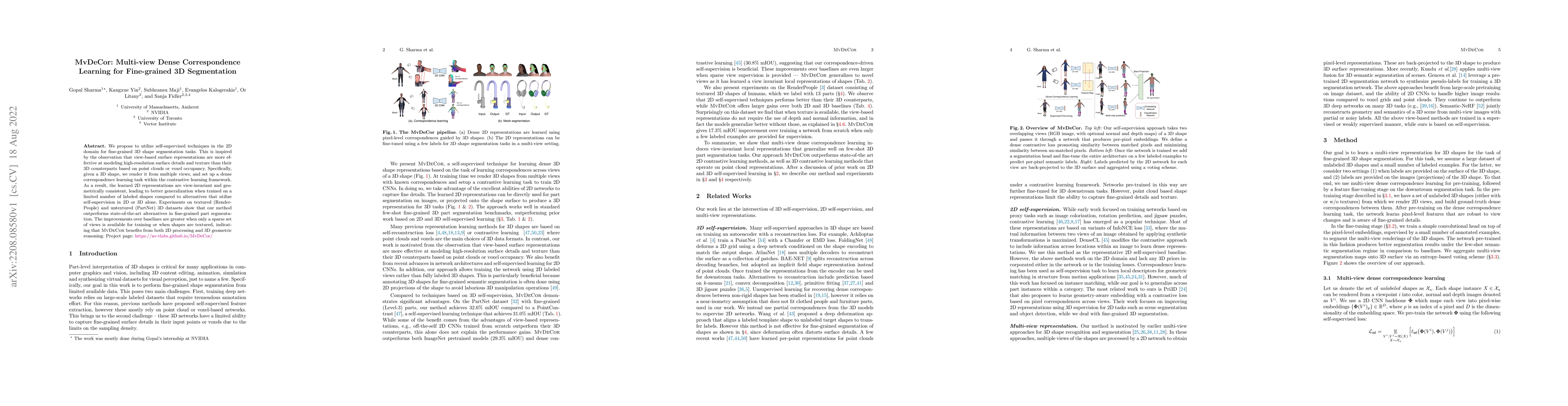 Thumbnail for MvDeCor: Multi-view Dense Correspondence Learning for Fine-grained 3D
  Segmentation