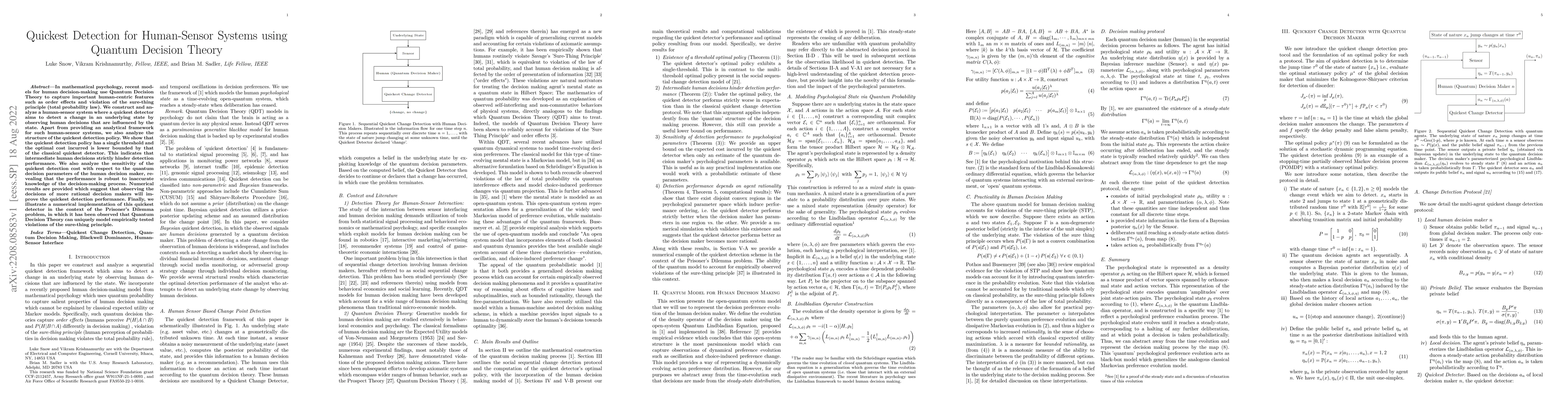 Thumbnail for Quickest Detection for Human-Sensor Systems using Quantum Decision
  Theory