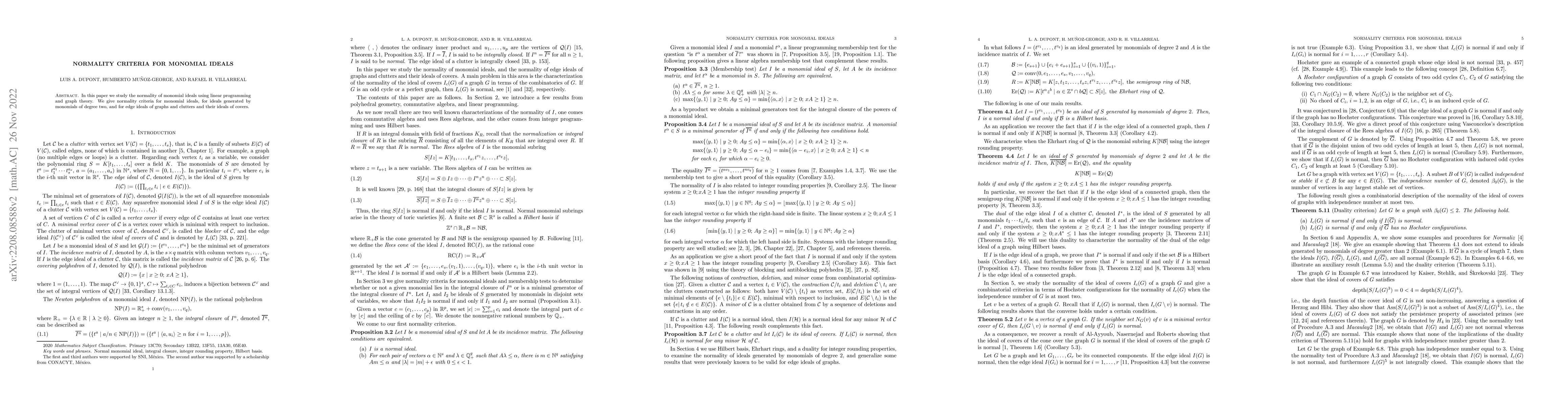 Thumbnail for Normality criteria for monomial ideals